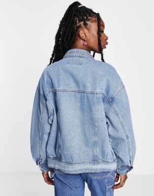 Signature 8 embellished oversized denim jacket in mid wash