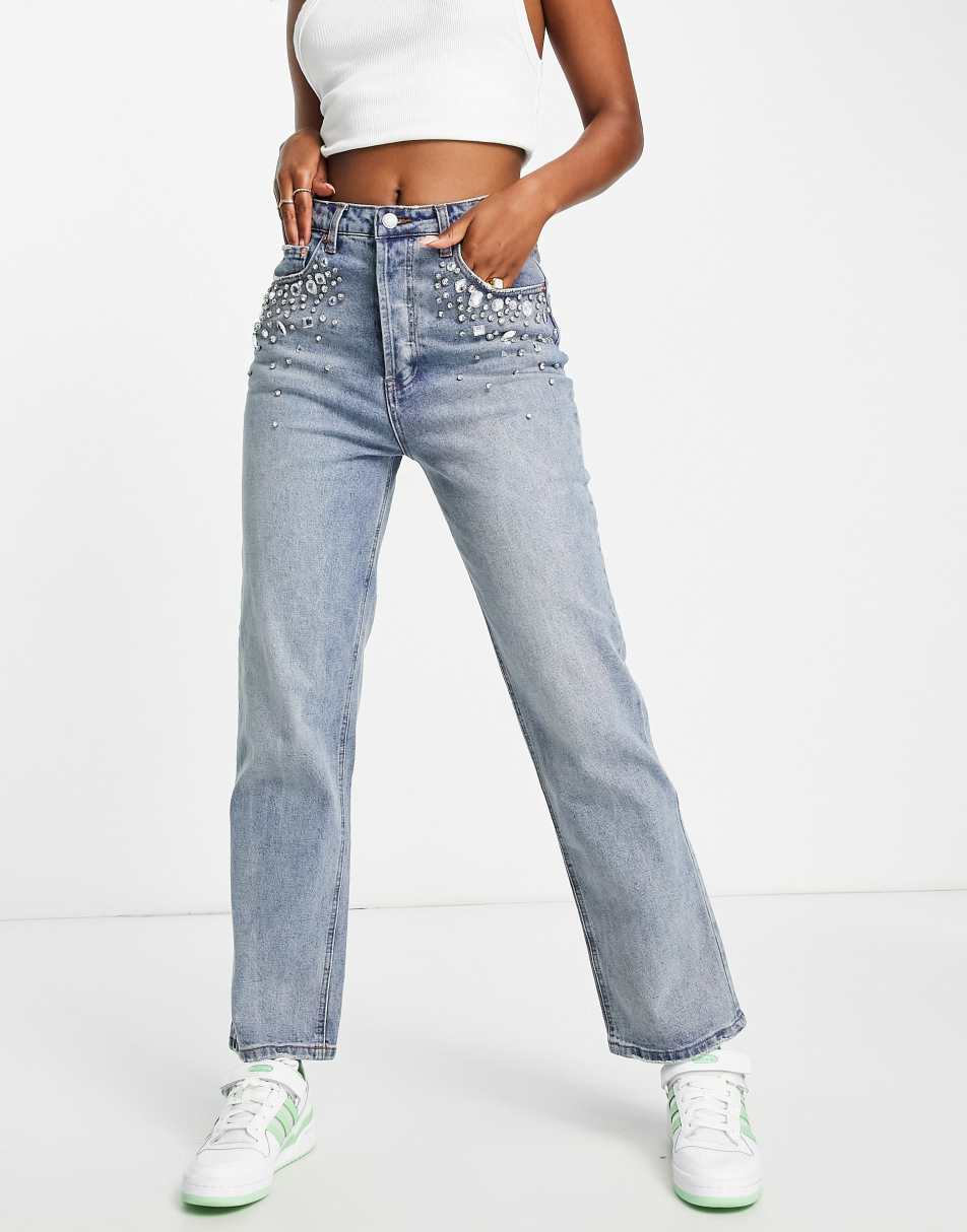 Noisy May Sallie mid waist flared jeans in dark grey