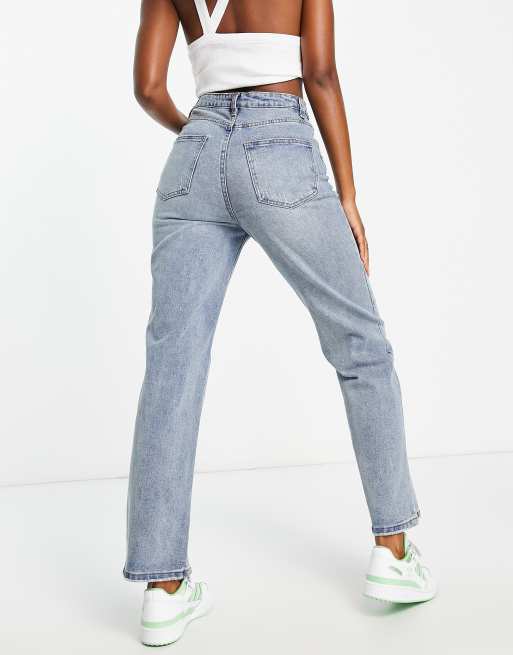 Signature 8 embellished pocket edge straight leg jean in mid wash