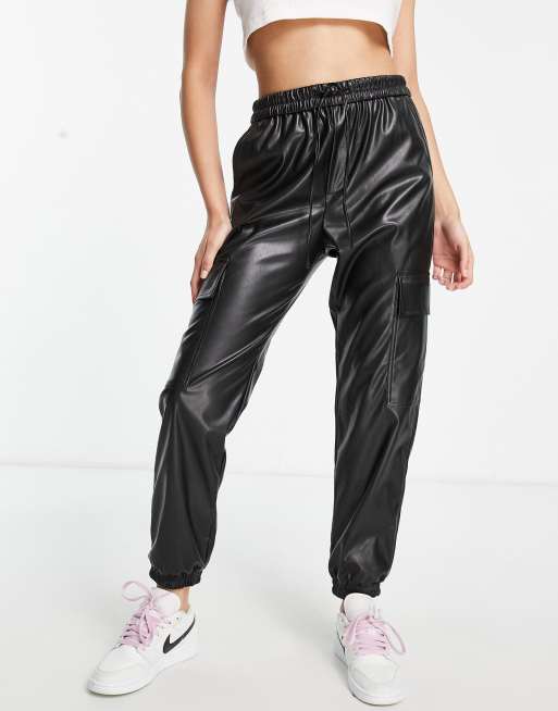 Signature 8 faux leather utility sweatpants in black