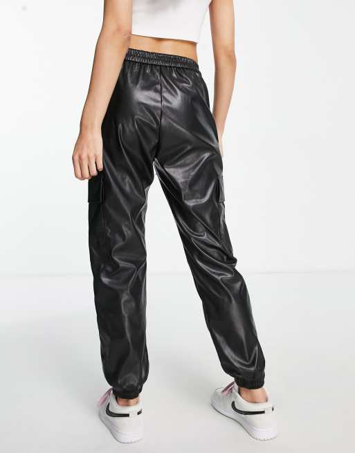 Signature 8 faux leather utility sweatpants in black