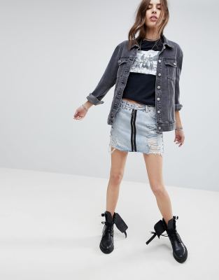 Signature 8 Festival Denim Skirt with Exposed Zip-Blue