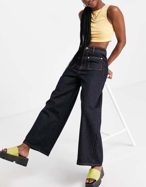 Plus Front Pocket Detail Wide Leg Jeans