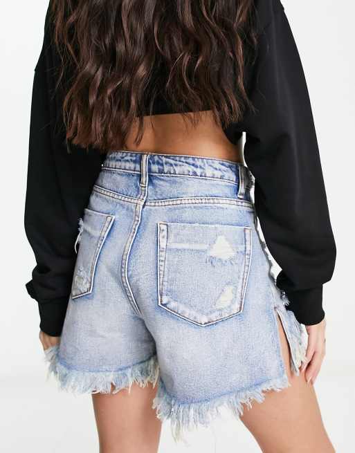  High Waisted Jeans Shorts for Women Vintage Frayed Hem Ripped Denim  Shorts Casual Stretchy Short Pants : Clothing, Shoes & Jewelry