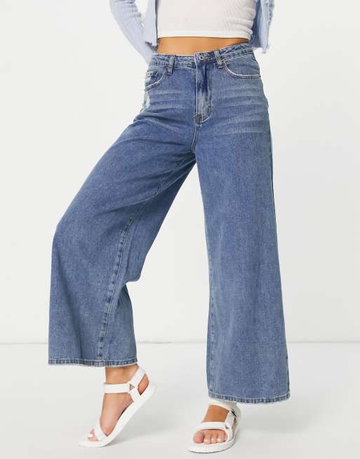 Signature 8 high waist wide leg jeans in mid wash