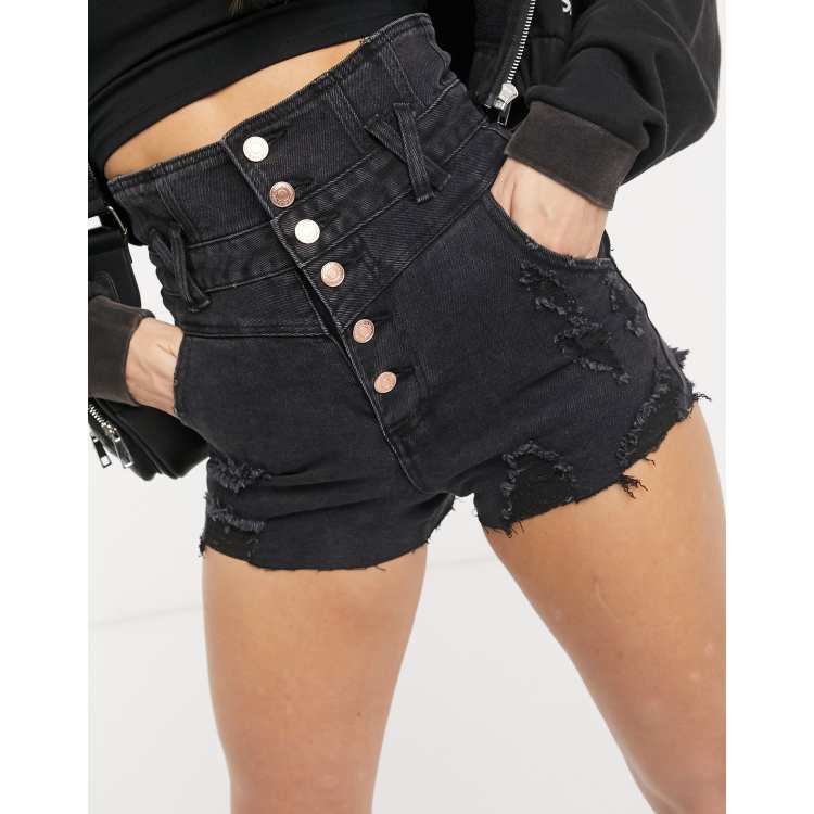 Black Button Up High Waist Denim Shorts - Buy Fashion Wholesale in The UK