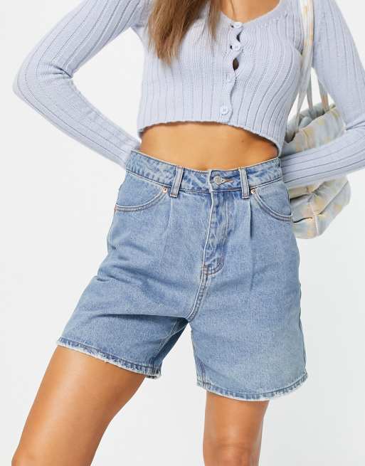 Denim cheap pleated shorts