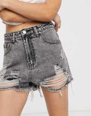 grey high waisted denim shorts