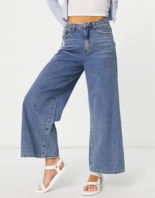 Signature 8 high waisted wide leg jean in mid wash