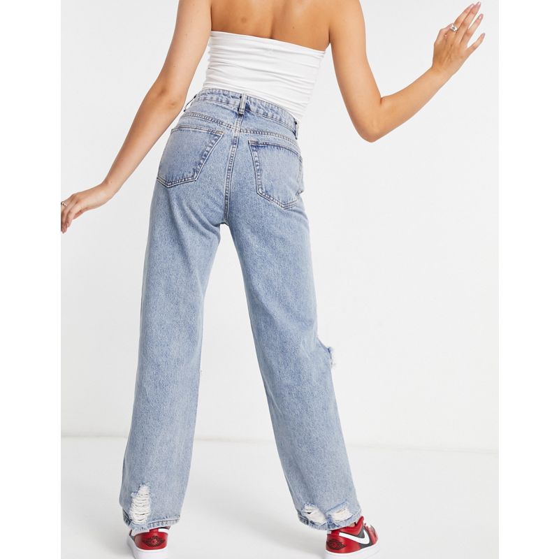 Jeans Jeans a vita alta Signature 8 - Jeans a vita alta dritti con strappi lavaggio medio