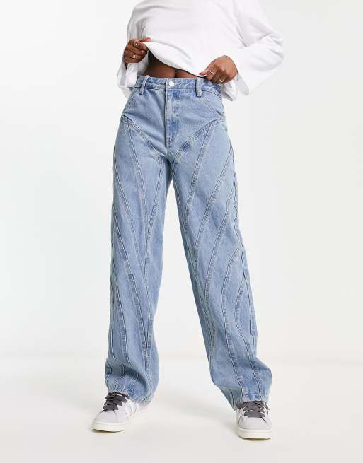 Signature 8 - Jeans met wijde pijpen en naden aan de voorkant in mid-wash 