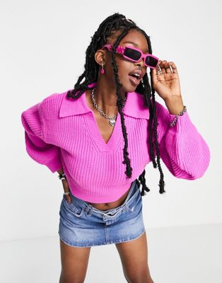 Signature 8 knitted collar jumper in pink - ASOS Price Checker