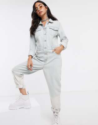 Signature 8 light wash denim boiler suit-Blue