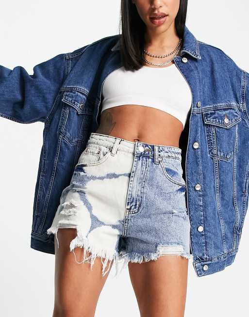 Signature 8 - Longline-denimshorts i afbleget vask - Del af sæt