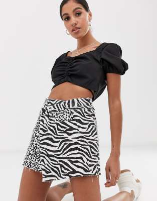 denim animal print skirt