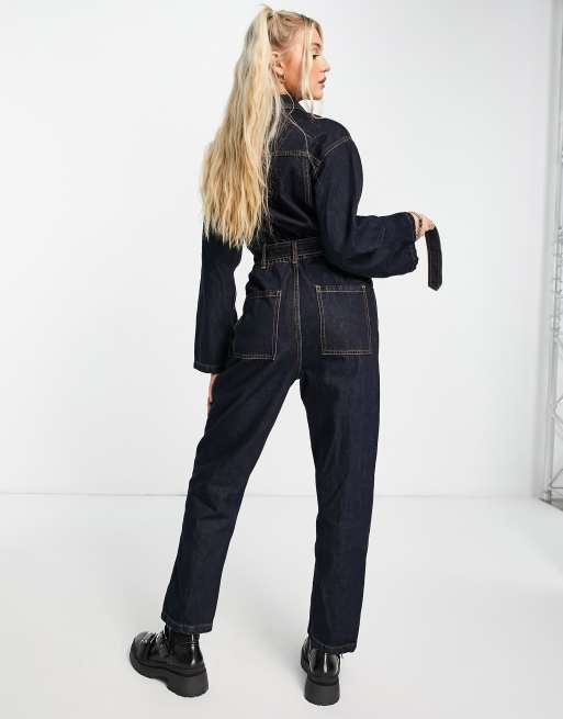 Signature 8 – Mörkblå overall med skärp och vida ärmar av denim , 2 av 4