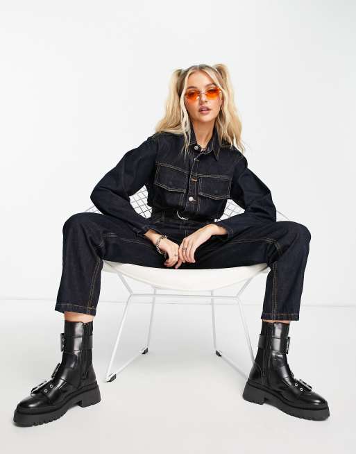 Signature 8 – Mörkblå overall med skärp och vida ärmar av denim , 3 av 4