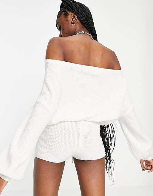  Signature 8 off the shoulder knitted playsuit in cream 