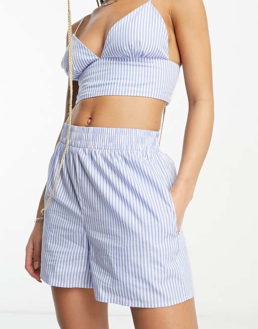 SIGNATURE 8 - Pantaloncini in cotone blu a righe in coordinato