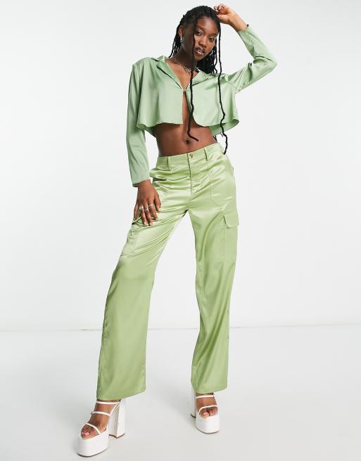 Signature 8 - Pantaloni cargo dritti in raso verde, 4 di 4