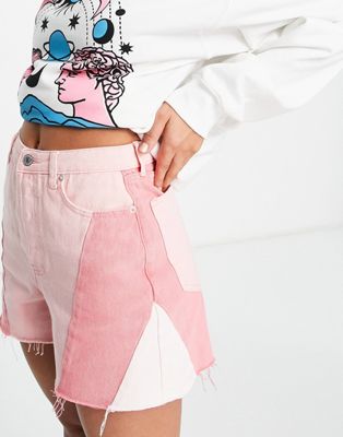 Signature 8 patchwork denim shorts in pink