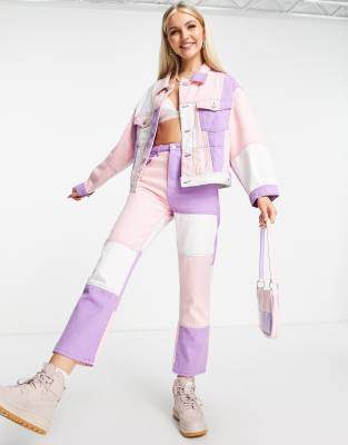 Signature 8 co-ord patchwork flare denim jean in purple  - ASOS Price Checker