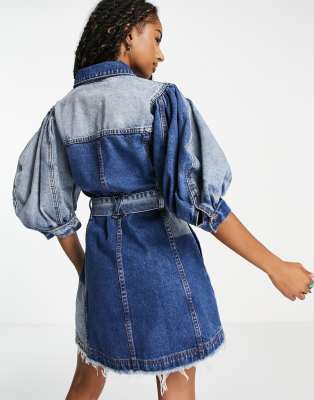 white christmas dresses Medium Wash Square Neck Denim Corset Skater Dress S / Medium Wash main image 0