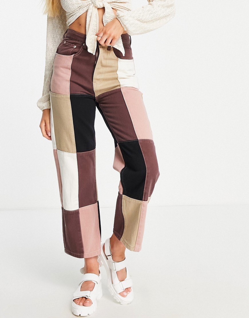 patchwork straight jeans in multi-Brown