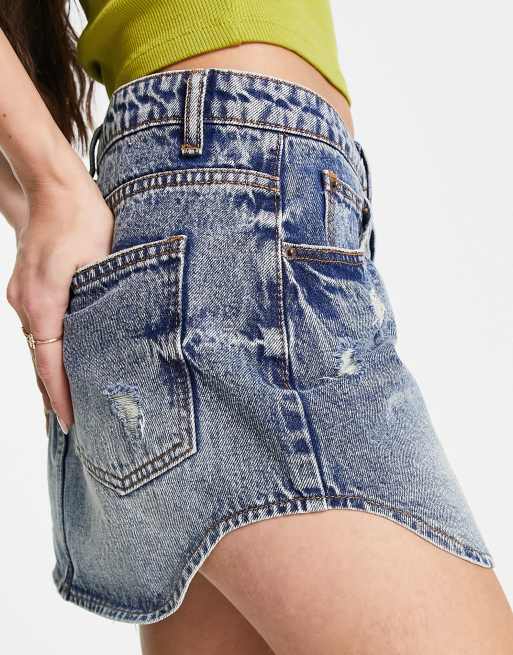 Signature 8 2025 distressed denim skirt