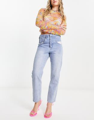 Signature 8 pocket detail mom jeans in mid wash blue - ASOS Price Checker