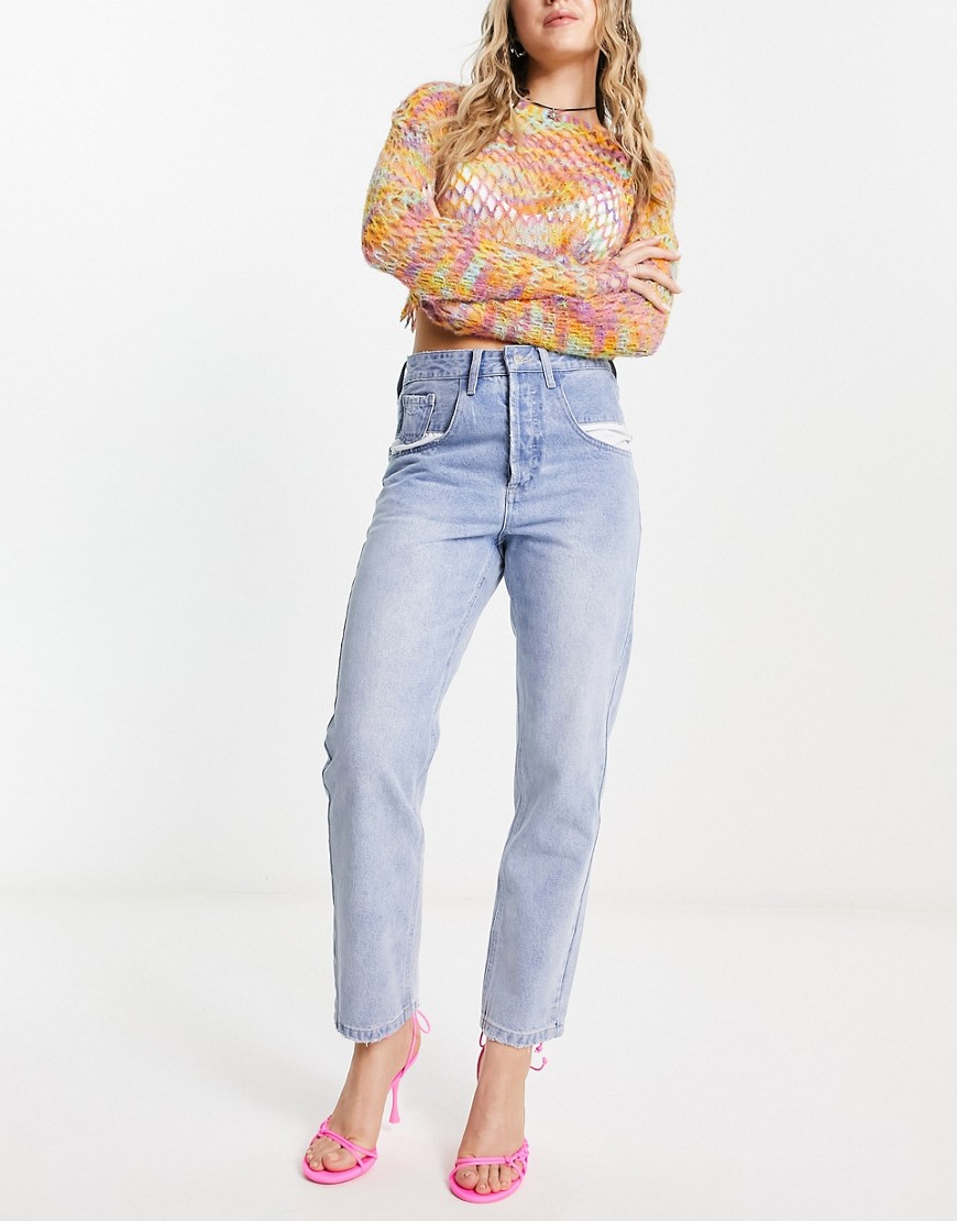 Signature 8 Pocket Detail Mom Jeans In Mid Wash Blue