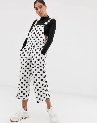 black and white polka dot dungarees