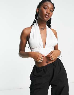 Signature 8 Signature 8 sateen halter neck in white