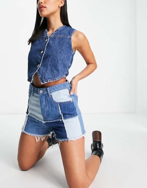 Signature 8 - Short en jean style patchwork - Bleu moyen délavé 