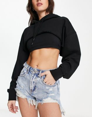 Signature 8 high waisted distressed denim shorts in light wash blue - ASOS Price Checker