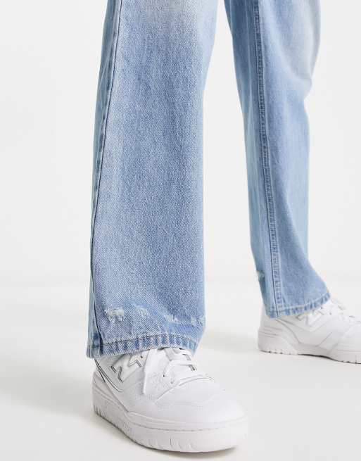 Signature 8 straight leg jeans in mid wash blue