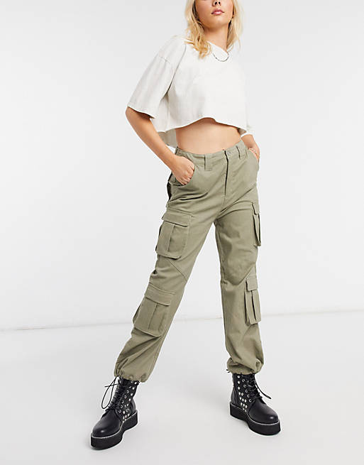 Signature 8 stretch high waisted cargo pants in khaki | ASOS