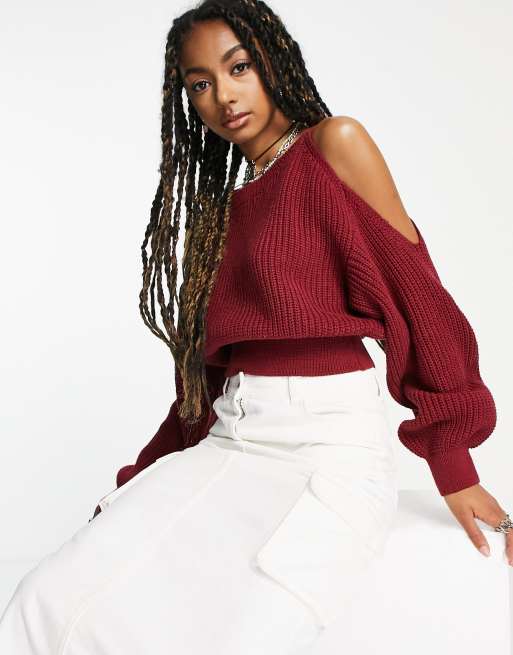 Signature 8 – Strickpullover in Burgunder mit Schulterausschnitten