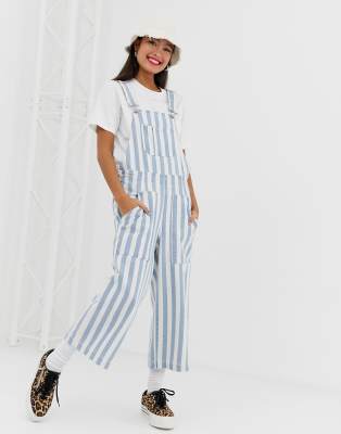 striped denim jumpsuit