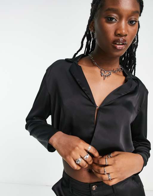 Signature 8 - Top stile blazer corto in rasatello nero , 3 di 4
