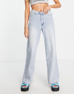 Signature 8 v waistband wide leg low rise jeans in light wash blue | ASOS
