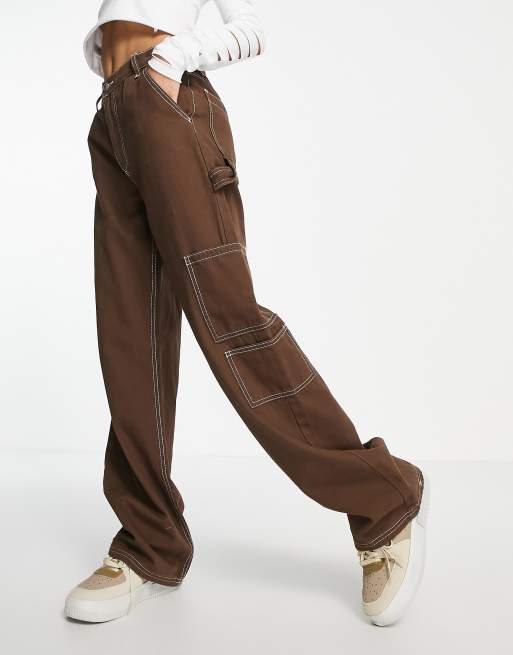 Signature 8 wide leg carpenter jeans in brown, 2 of 4