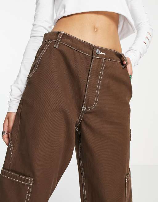 Signature 8 wide leg carpenter jeans in brown, 3 of 4