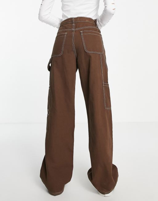 Signature 8 wide leg carpenter jeans in brown, 4 of 4