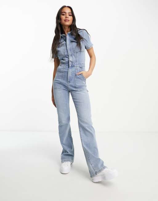 Signature 8 wide leg jumpsuit in mid wash | ASOS