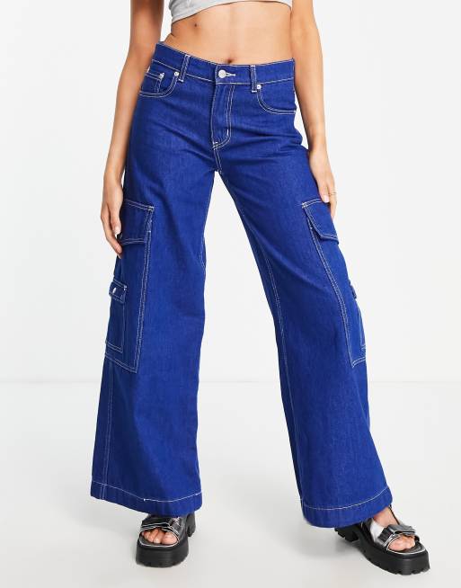 Signature 8 wide leg utility jeans in dark wash blue | ASOS