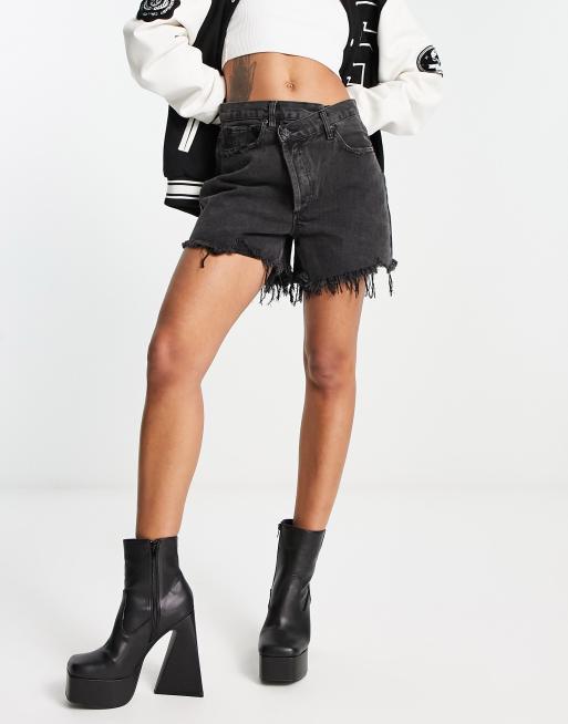 Signature 8 - Short en jean avec taille croisée - Noir délavé 