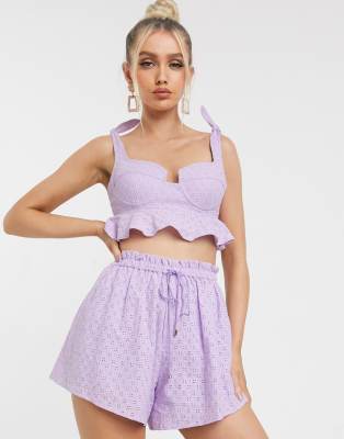 Significant Other Coraline Broderie Frill Crop Top-purple