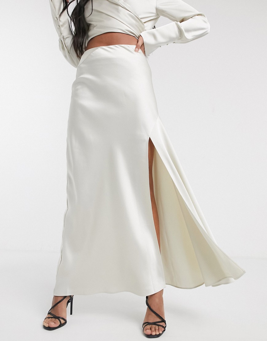 Significant Other Lucine Satin Maxi Skirt With Slit-cream