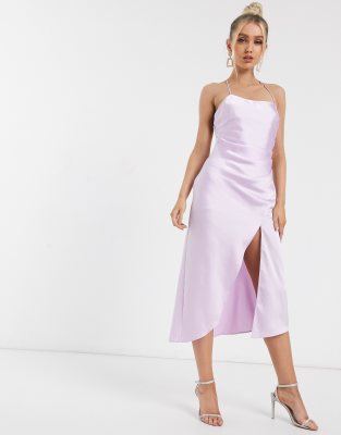 lavender satin slip dress